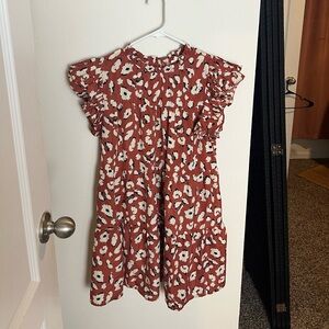 Boho Ruffle Sleeve Dress - Rust and Cream